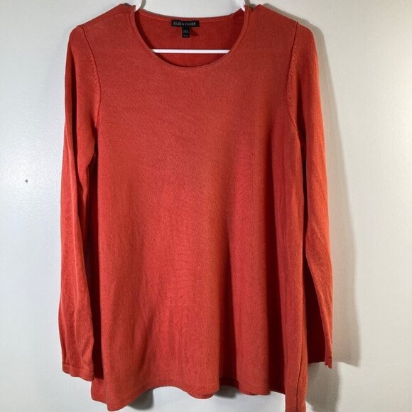 Womens Eileen Fisher Silk Blend Sweater Crew Neck Orange M Tencel Silk - Picture 1 of 7